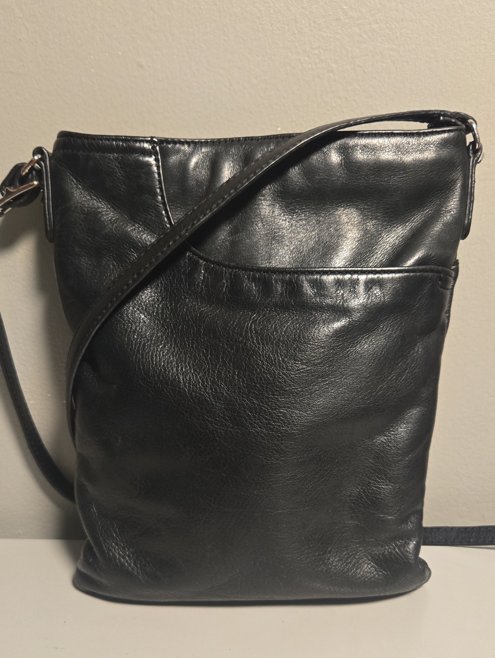 margot Black Leather Crossbody with Front Pocket